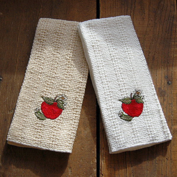 24 X15 Cotton Kitchen Towel With Decorative Embroidery   Appleembroideredkitchentowel 