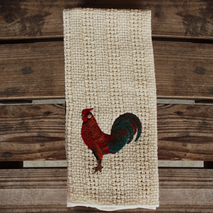Embroidered rooster kitchen towel