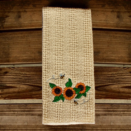 Embroidered sunflowers kitchen towel